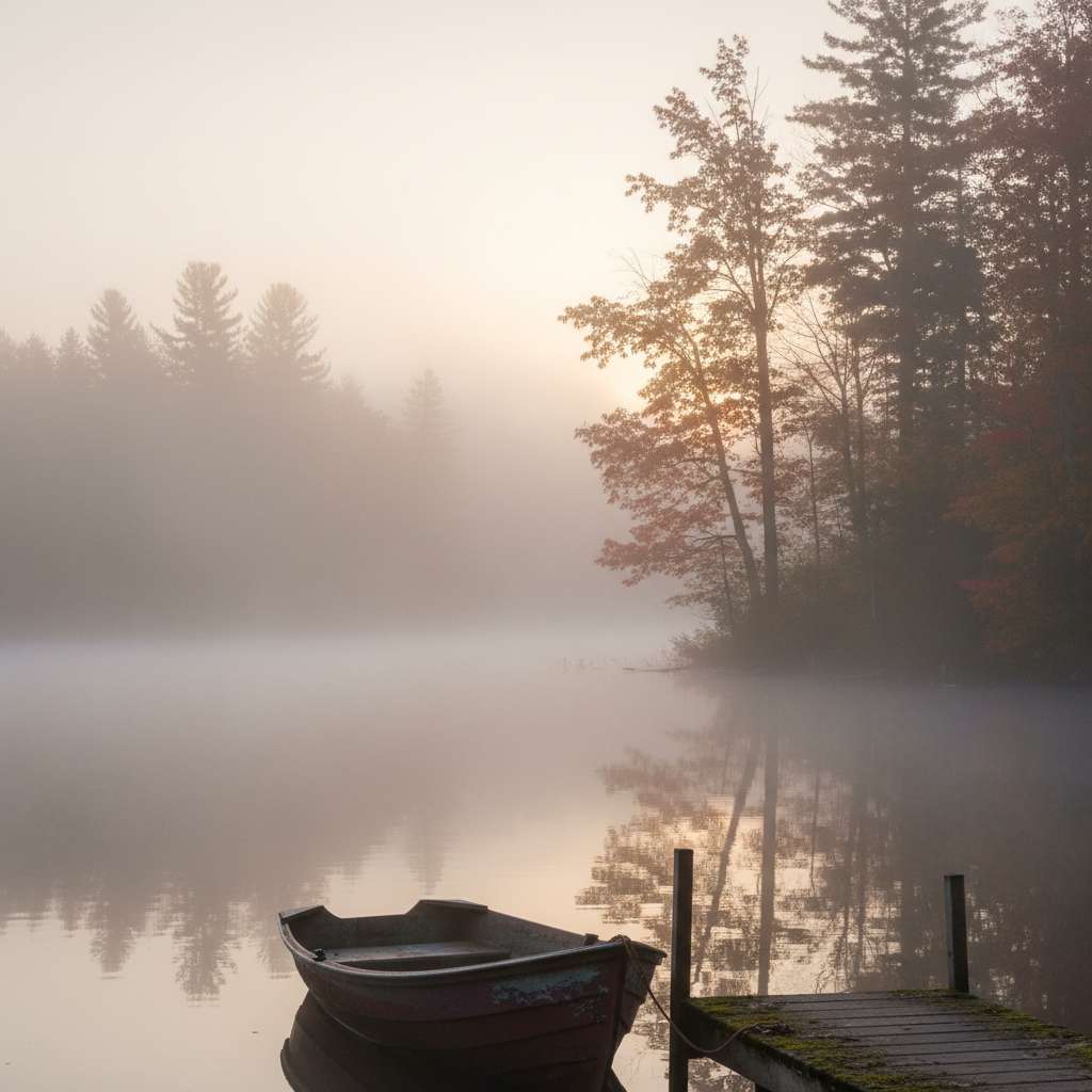Maple Point lake with light morning fog